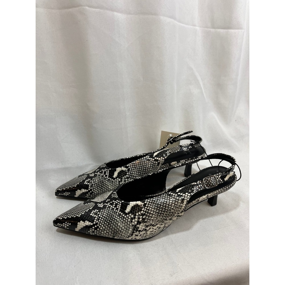A New Day Womens Snakeskin Print Slingback Kitten Heels Pointed Toe Black White
